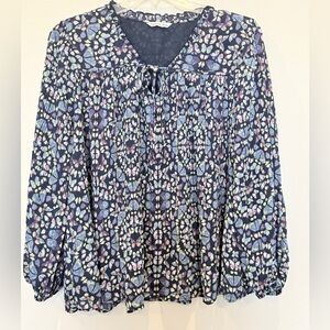 Ophelia Roe blue butterfly long sleeve blouse shirt flowy boho Sz 1X AZ